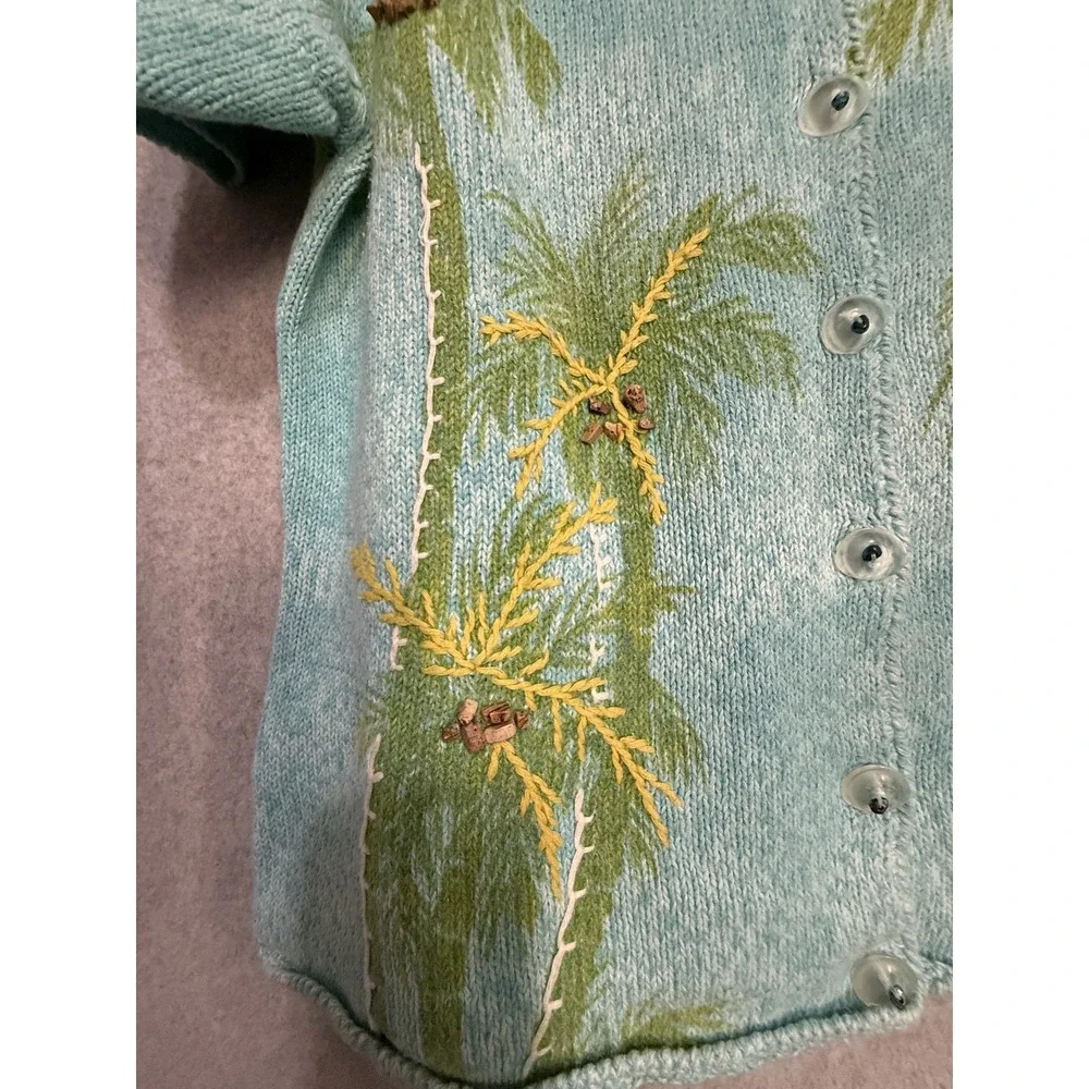 Vintage Fisher Hill Cardigan‎ Sweater Womens Large Blue Palm Tree Embroidered